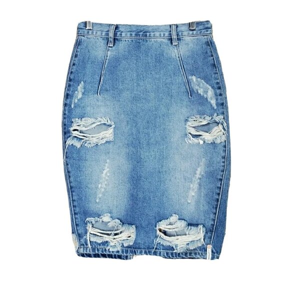 SUPER FLATTERING One Teaspoon Freelove Distressed Denim Pencil Skirt | High Wais - Picture 3 of 10